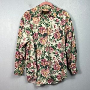 Eddie Bauer Vintage Floral Button Front Long Sleeve Shirt Small